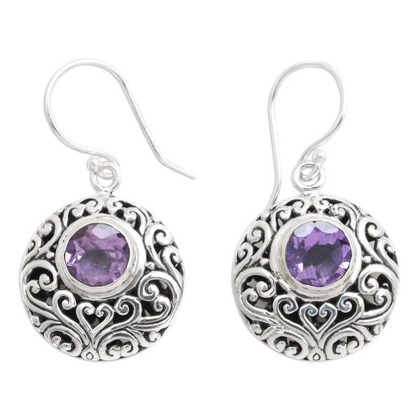 Alternate image for Sterling Silver Dangle Earrings with Amethyst Vine Accents Vibrant Blooms