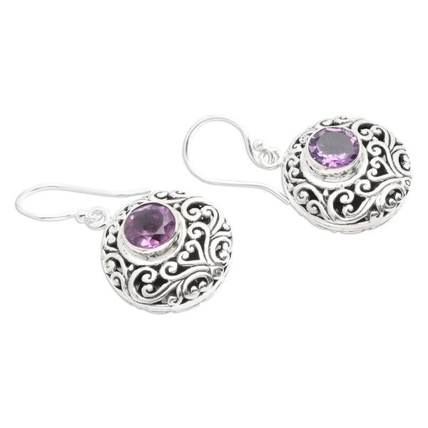 Alternate image for Sterling Silver Dangle Earrings with Amethyst Vine Accents Vibrant Blooms