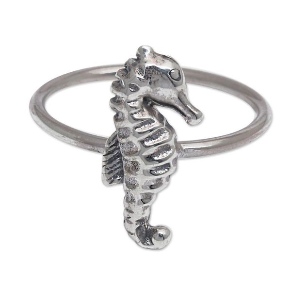 Alternate image for Sterling Silver Seahorse-Themed Cocktail Ring Seahorse Origin