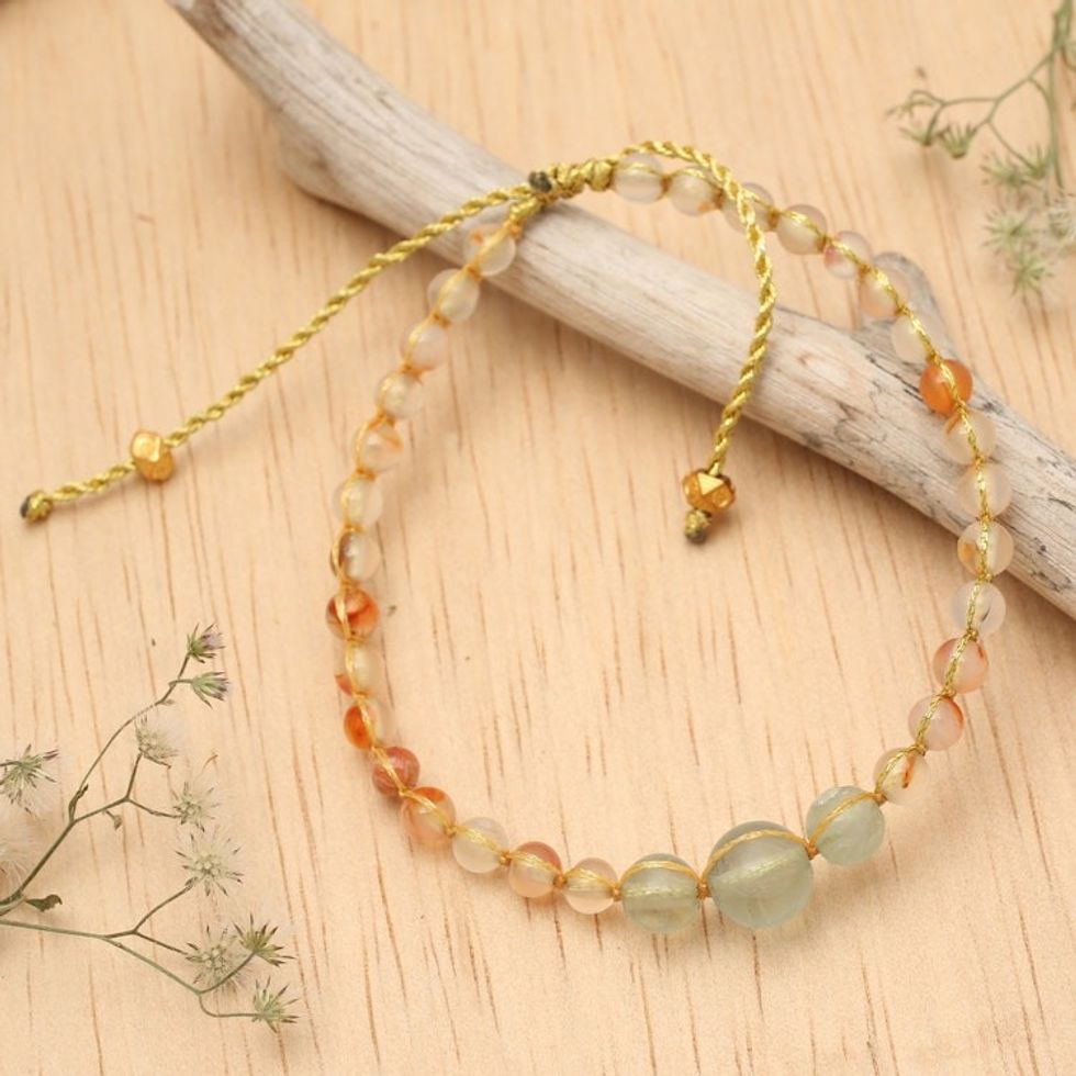Artisan-Made Golden Chalcedony and Fluorite Beaded Bracelet 'Jubilant Gems'