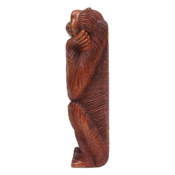 Alternate image for Whimsical Suar Wood Monkey Sculpture Hand-Carved in Bali A Daydreaming Chimpanzee