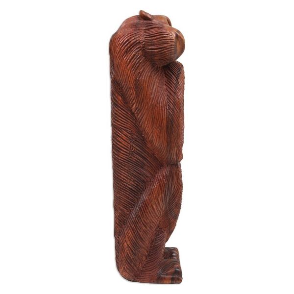 Alternate image for Whimsical Suar Wood Monkey Sculpture Hand-Carved in Bali A Daydreaming Chimpanzee