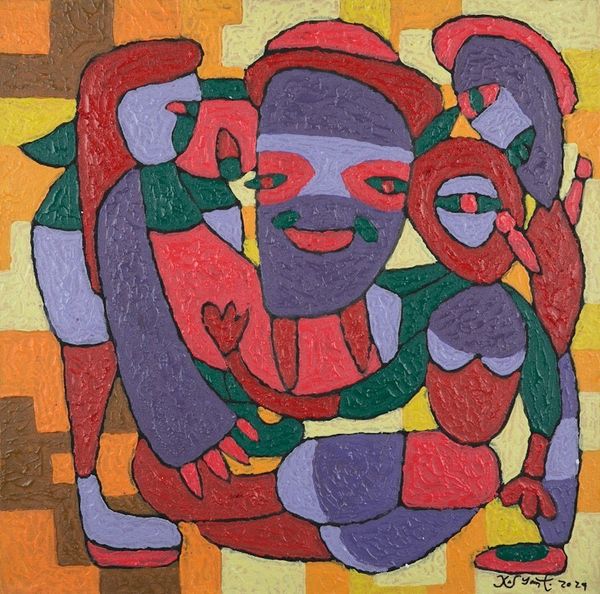 Alternate image for Signed Folk Art Red and Yellow Acrylic Painting from Bali Shape of Deformasi IV