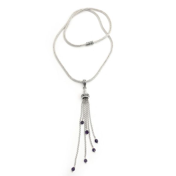 Alternate image for Silver Pendant Necklace with Dangling Amethyst Gemstones Raining Violets
