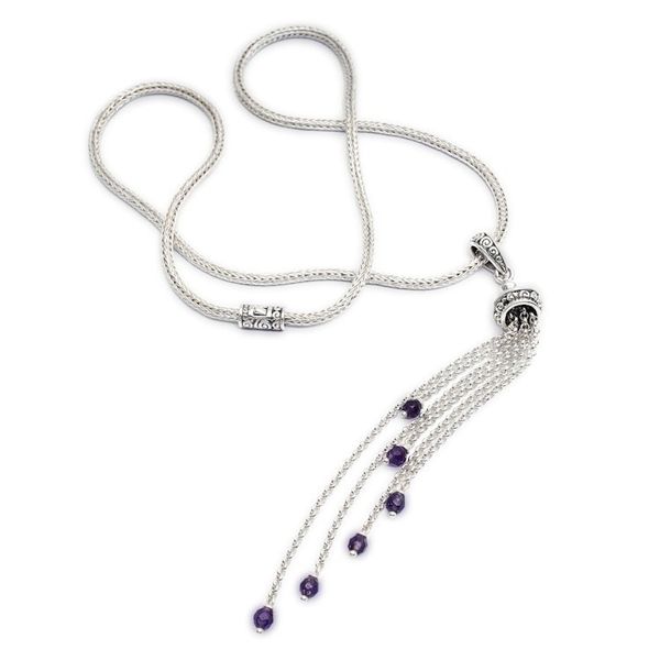 Alternate image for Silver Pendant Necklace with Dangling Amethyst Gemstones Raining Violets