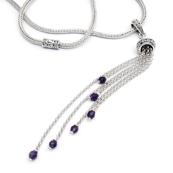 Alternate image for Silver Pendant Necklace with Dangling Amethyst Gemstones Raining Violets