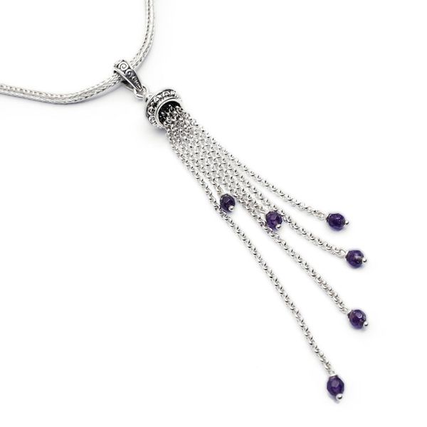 Alternate image for Silver Pendant Necklace with Dangling Amethyst Gemstones Raining Violets