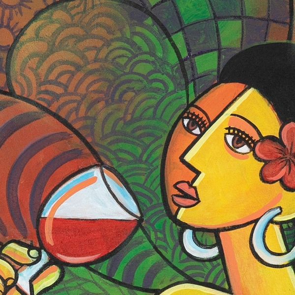 Alternate image for Expressionist Acrylic Painting of Woman and Jamu Beverage A Glass of Traditional Spices