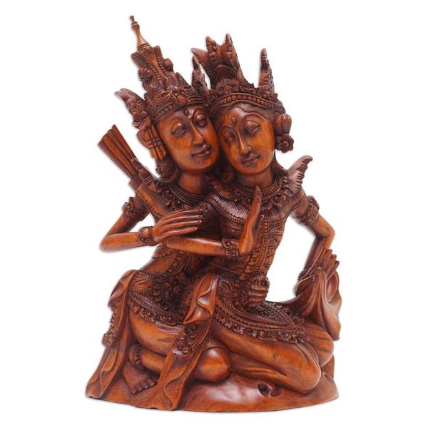Alternate image for Handcrafted Traditional Rama and Sita Suar Wood Sculpture Rama and Sitas Romance