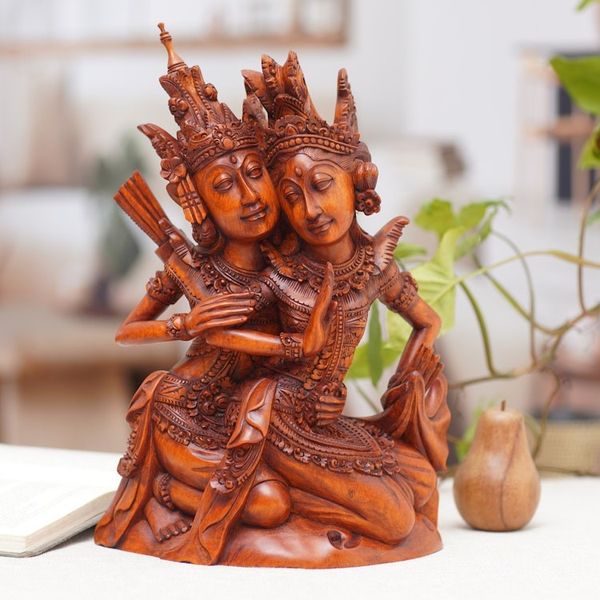 Alternate image for Handcrafted Traditional Rama and Sita Suar Wood Sculpture Rama and Sitas Romance