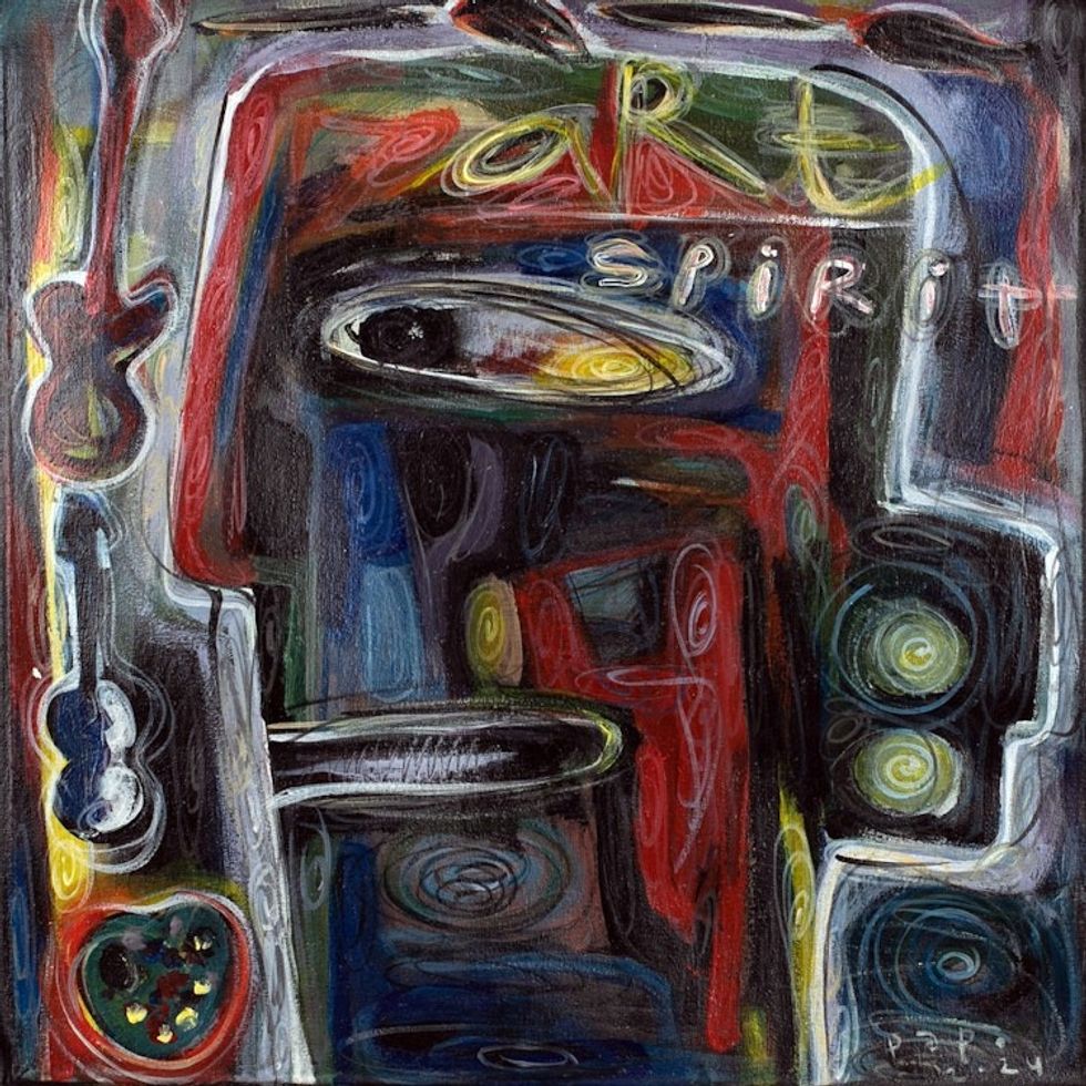 Artisan-Made Expressionist Multicolor Mixed Media Painting 'The Spirit of Art'