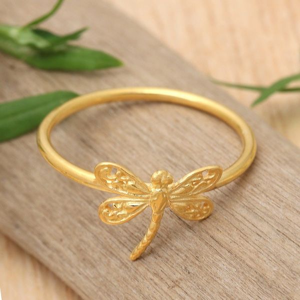 Alternate image for 18k Gold-Plated Dragonfly-Shaped Cocktail Ring from Bali Sacred Dragonfly