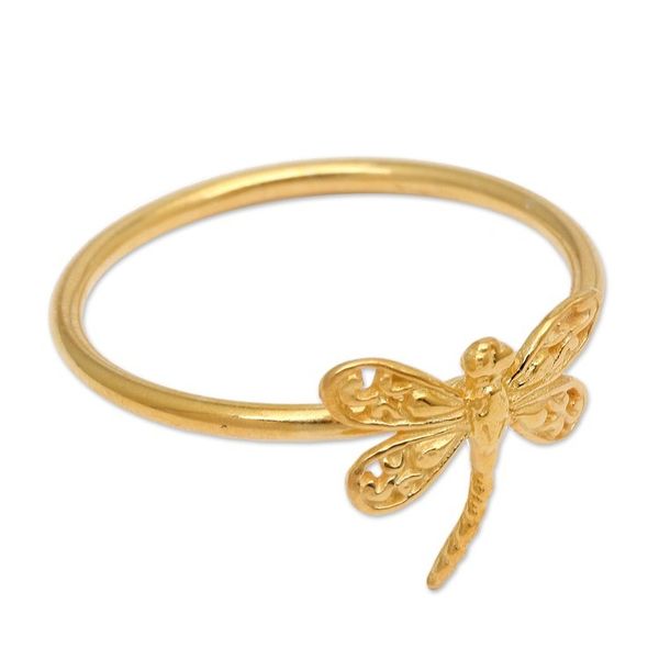 Alternate image for 18k Gold-Plated Dragonfly-Shaped Cocktail Ring from Bali Sacred Dragonfly
