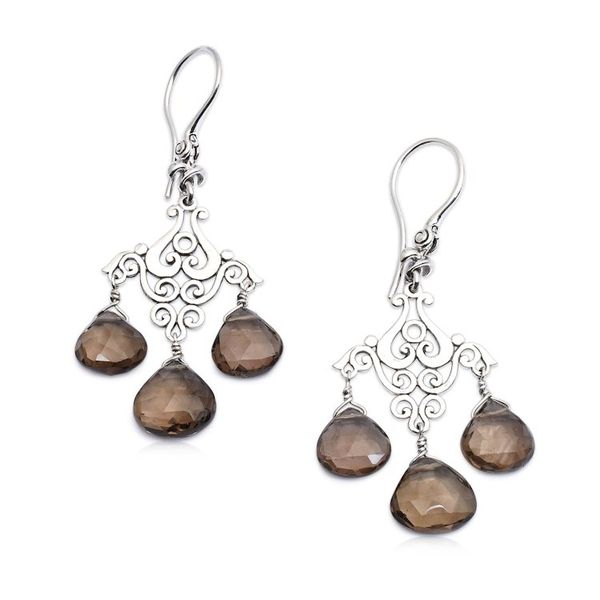 Alternate image for Fan-Shaped Smoky Quartz Chandelier Earrings Crafted in Bali Gala of Novelty