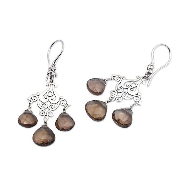 Alternate image for Fan-Shaped Smoky Quartz Chandelier Earrings Crafted in Bali Gala of Novelty