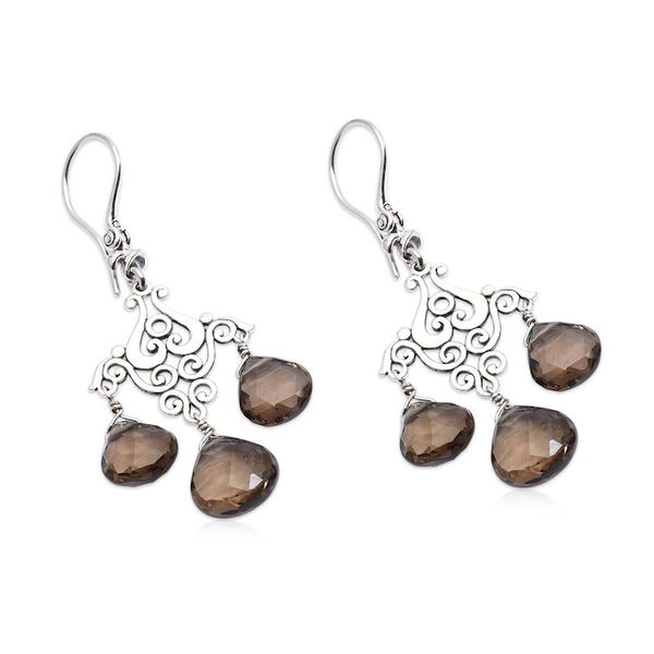 Alternate image for Fan-Shaped Smoky Quartz Chandelier Earrings Crafted in Bali Gala of Novelty