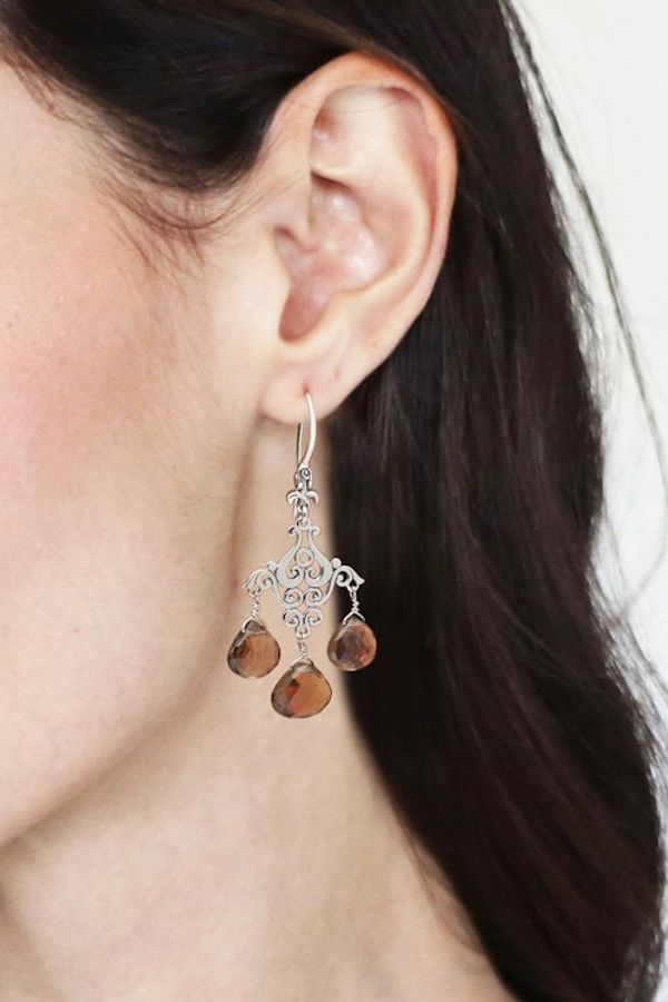 Alternate image for Fan-Shaped Smoky Quartz Chandelier Earrings Crafted in Bali Gala of Novelty