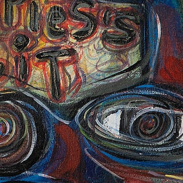 Alternate image for Unstretched Multicolor Mixed Media Childhood Dog Painting Puppies Sit
