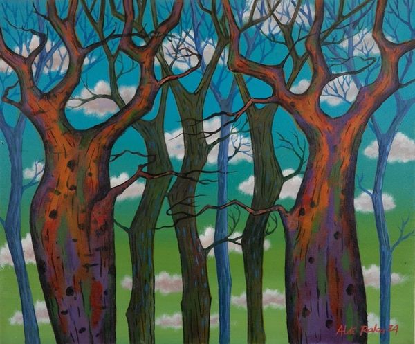 Alternate image for Signed Unstretched Forest-Themed Acrylic Painting from Java Beauty of Randu Forest