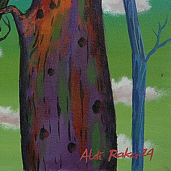 Alternate image for Signed Unstretched Forest-Themed Acrylic Painting from Java Beauty of Randu Forest