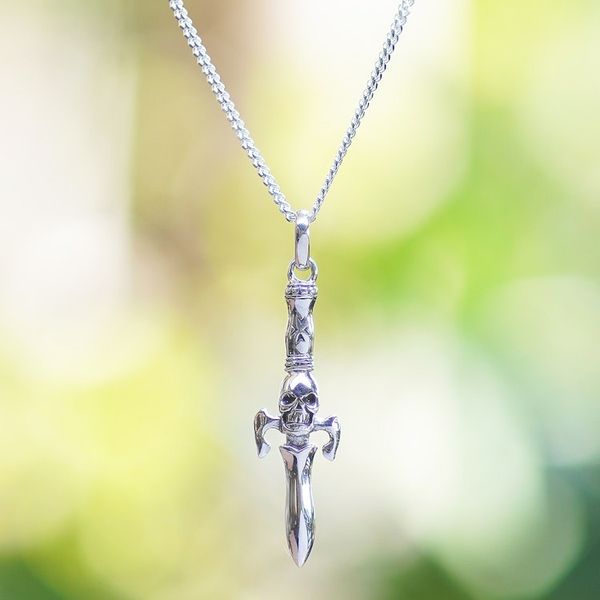 Alternate image for Skull-Themed Sterling Silver Pendant Necklace from Bali Underworld Sword