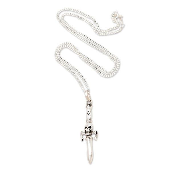 Alternate image for Skull-Themed Sterling Silver Pendant Necklace from Bali Underworld Sword