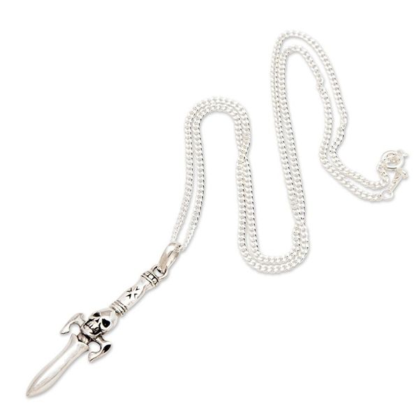 Alternate image for Skull-Themed Sterling Silver Pendant Necklace from Bali Underworld Sword