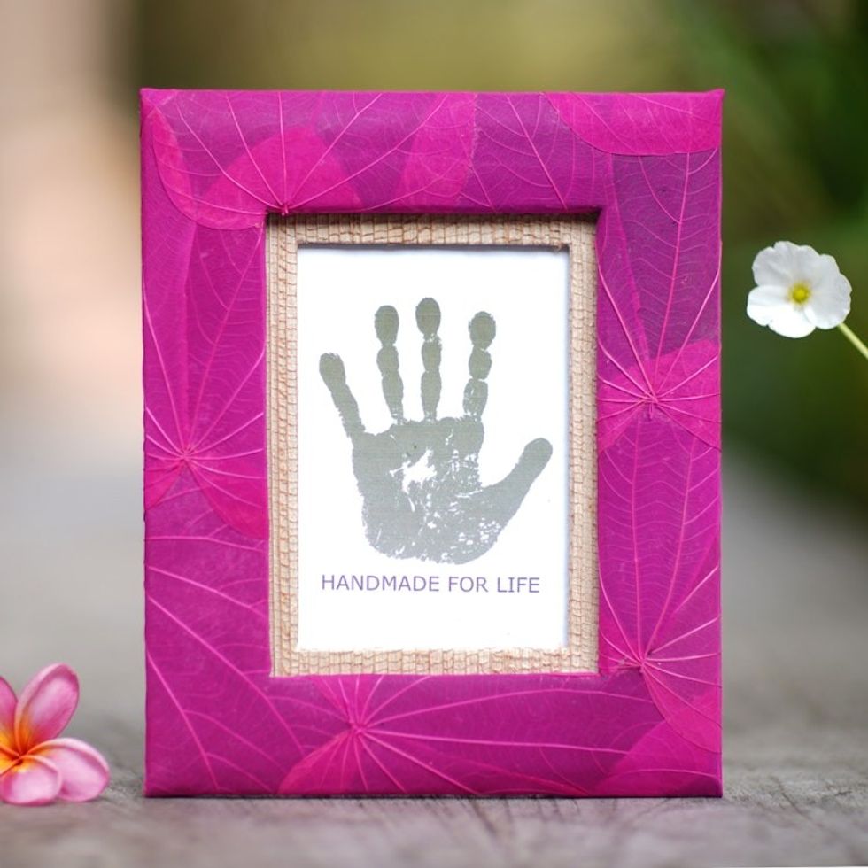 3x5 Natural Fiber Photo Frame in Pink from Indonesia 'Autumn Spirit in Pink'