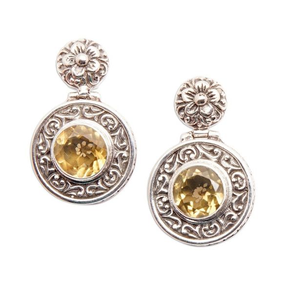 Alternate image for Classic Gong-Shaped Three-Carat Citrine Dangle Earrings Gong of Joy