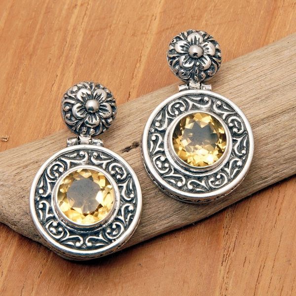 Alternate image for Classic Gong-Shaped Three-Carat Citrine Dangle Earrings Gong of Joy