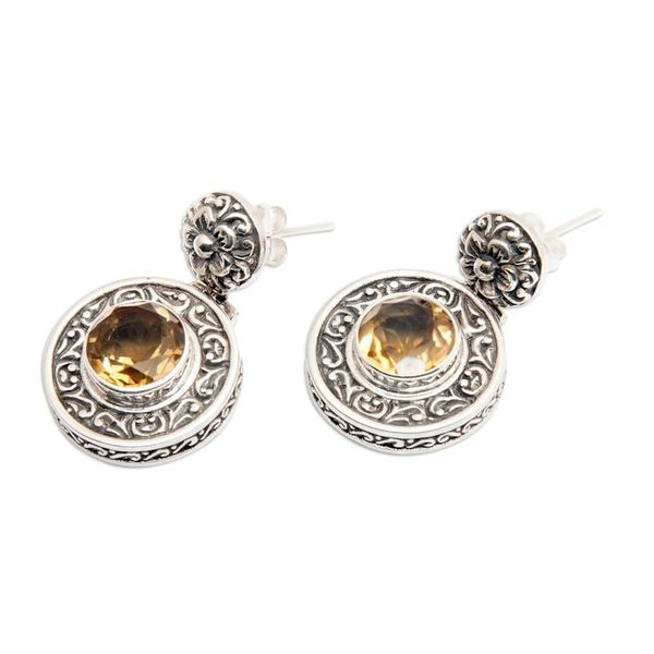 Alternate image for Classic Gong-Shaped Three-Carat Citrine Dangle Earrings Gong of Joy