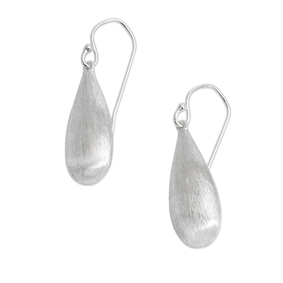 Seed-Shaped Brushed-Satin Sterling Silver Dangle Earrings 'The Immortal'
