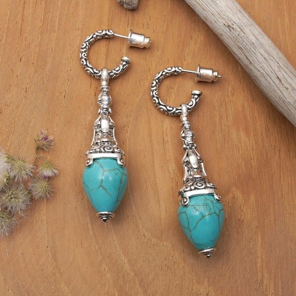 Alternate image for Reconstituted Turquoise Lantern Earrings Handcrafted in Bali Temple Waters