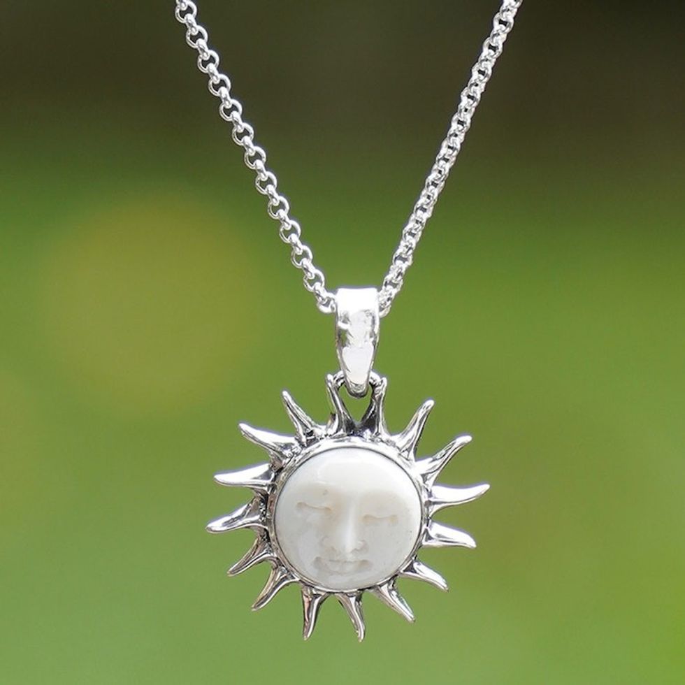 Traditional Balinese Sun Sterling Silver Pendant Necklace 'Sunlight of Joy'