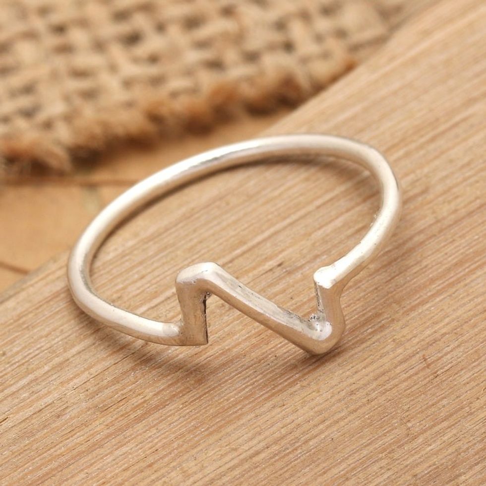 Modern High-Polished Bolt Sterling Silver Band Ring 'Future Thunder'