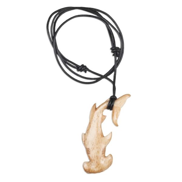 Alternate image for Sea Life-Themed Carved Black Leather Cord Pendant Necklace Hammerhead Shark