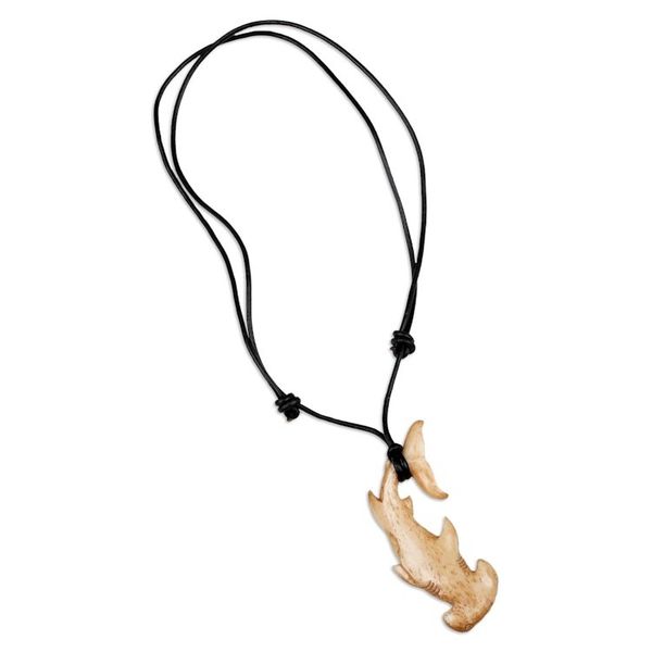 Alternate image for Sea Life-Themed Carved Black Leather Cord Pendant Necklace Hammerhead Shark