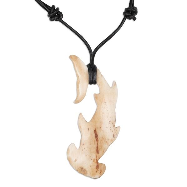 Alternate image for Sea Life-Themed Carved Black Leather Cord Pendant Necklace Hammerhead Shark