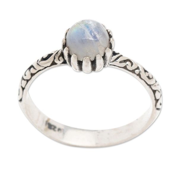 Alternate image for Classic Natural Rainbow Moonstone Single Stone Ring Rainbow Tiara
