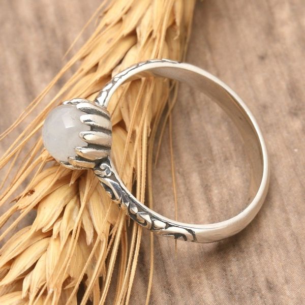 Alternate image for Classic Natural Rainbow Moonstone Single Stone Ring Rainbow Tiara