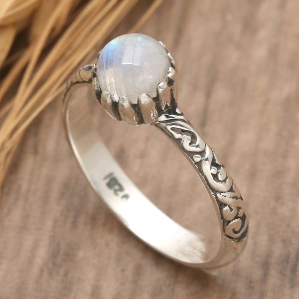 Alternate image for Classic Natural Rainbow Moonstone Single Stone Ring Rainbow Tiara
