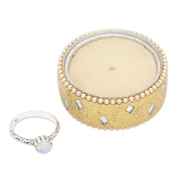 Alternate image for Classic Natural Rainbow Moonstone Single Stone Ring Rainbow Tiara