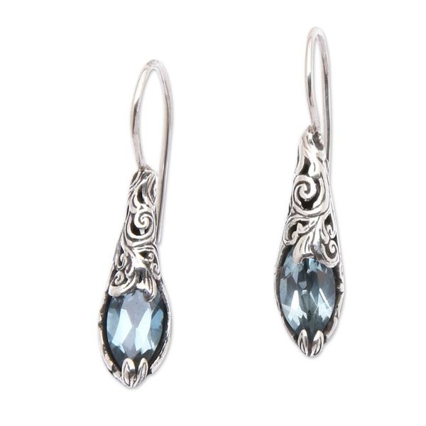 Alternate image for Silver Drop Earrings with Faceted Blue Topaz Gemstones Fantastic Nest