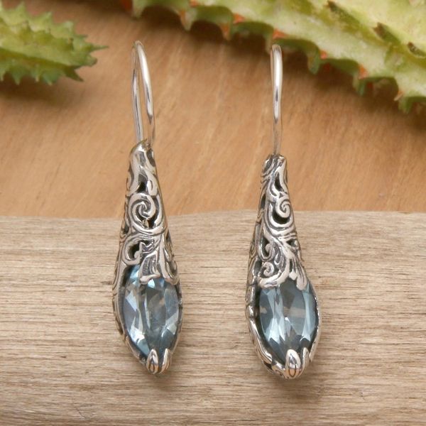 Alternate image for Silver Drop Earrings with Faceted Blue Topaz Gemstones Fantastic Nest