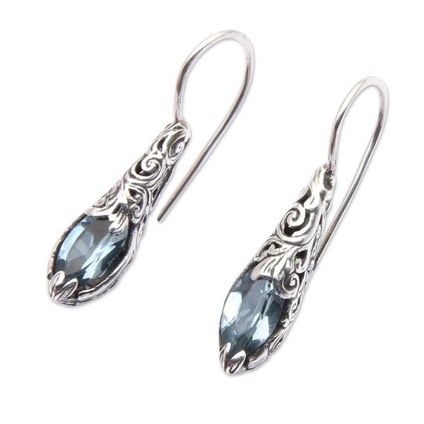 Alternate image for Silver Drop Earrings with Faceted Blue Topaz Gemstones Fantastic Nest