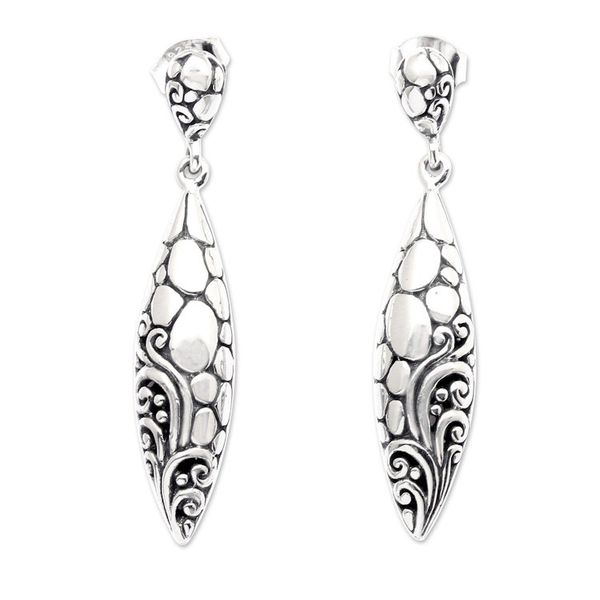 Alternate image for Classic Balinese Leaf-Shaped Sterling Silver Dangle Earrings Goddess Essence