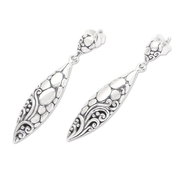 Alternate image for Classic Balinese Leaf-Shaped Sterling Silver Dangle Earrings Goddess Essence