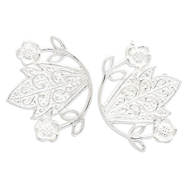 Alternate image for Classic Floral Sterling Silver Button Earrings Made in Bali Queen of Paradise