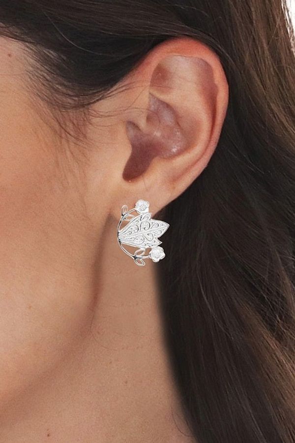 Alternate image for Classic Floral Sterling Silver Button Earrings Made in Bali Queen of Paradise
