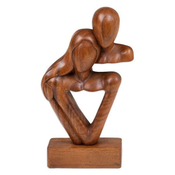 Alternate image for Modern Hand-Carved Suar Wood Sculpture of Abstract Couple Sweet Couple